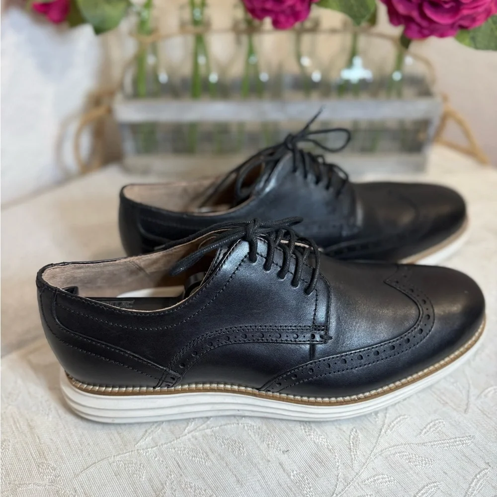 Cole Haan ØriginalGrand Wingtip Oxford in Black Leather with White Model #C26469